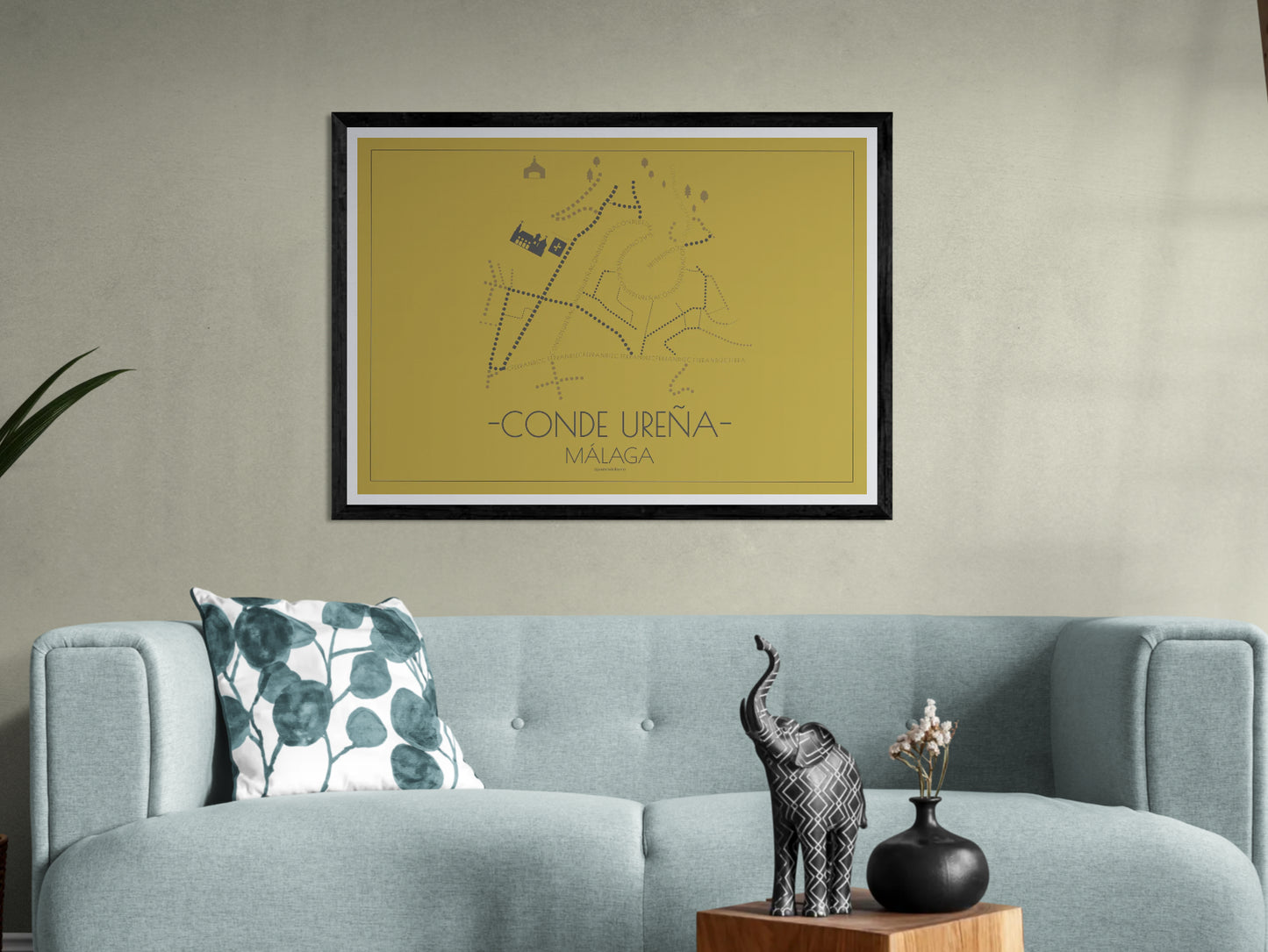 100x70 poster map of Malaga city conde de Urena, gold variant.