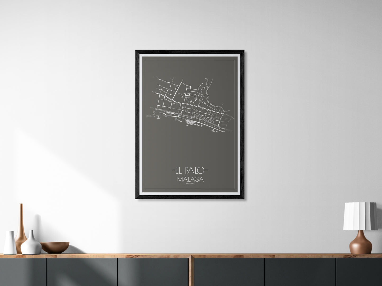 70x100 poster map of Malaga el palo, dark variant.