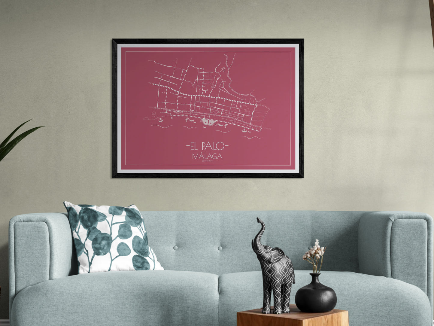 100x70 poster map of Malaga city el Palo, cherry variant.
