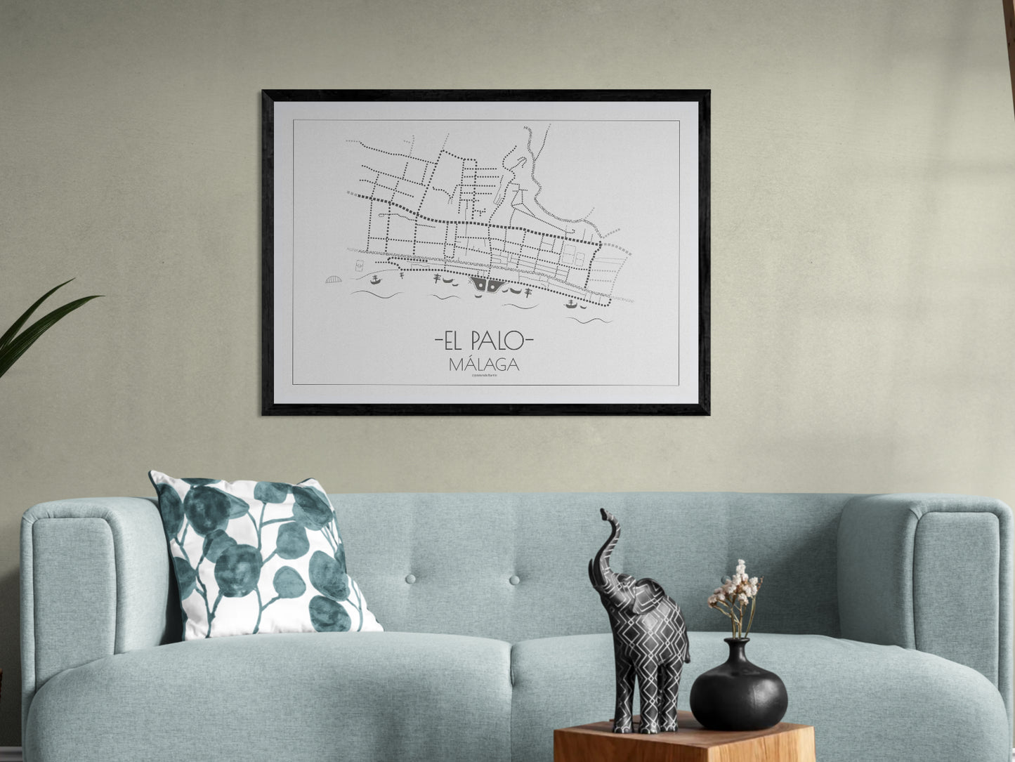 100x70 poster map of Malaga city el Palo, light variant.