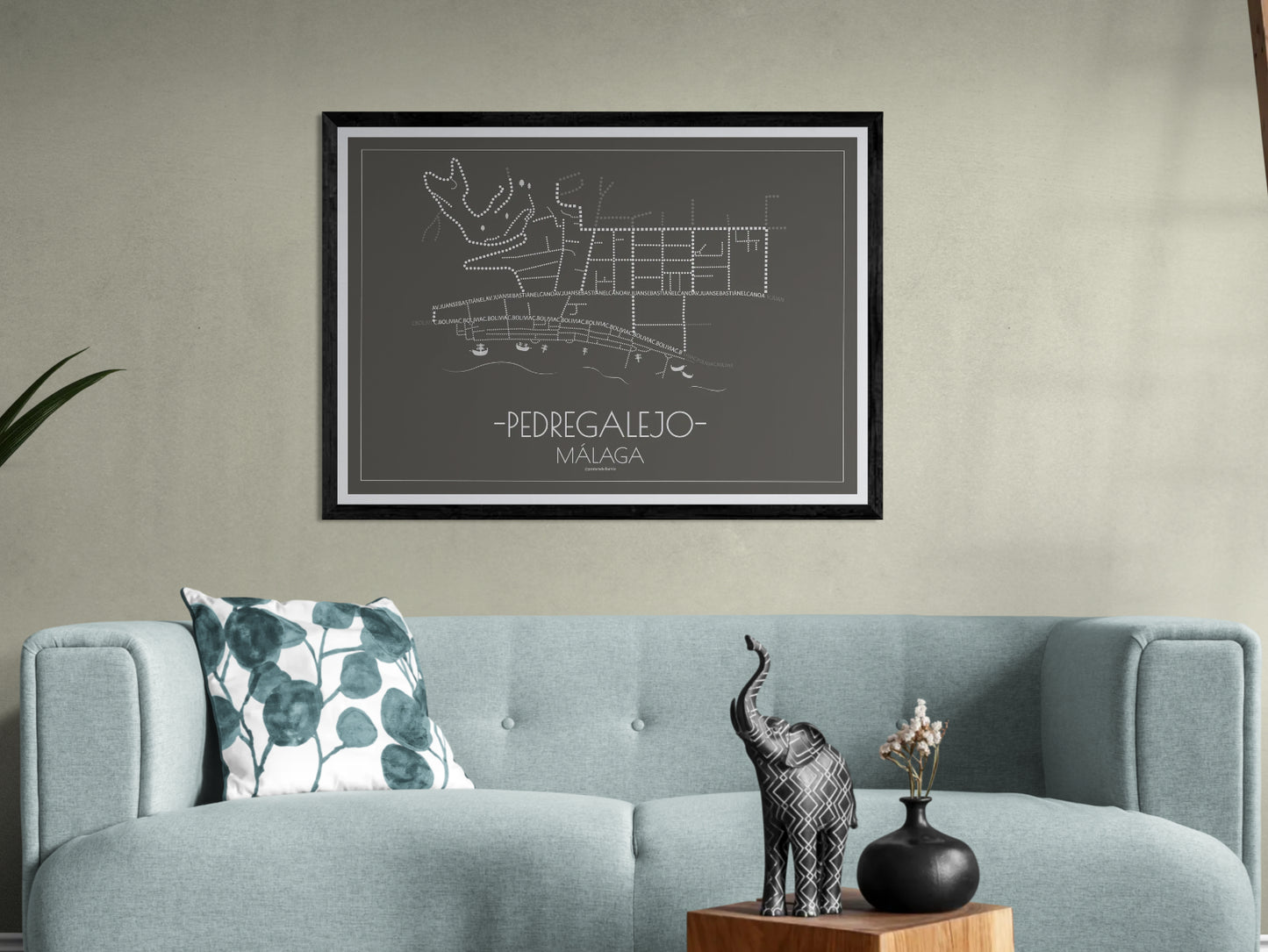100x70 poster map of Malaga city pedregalejo, dark variant.
