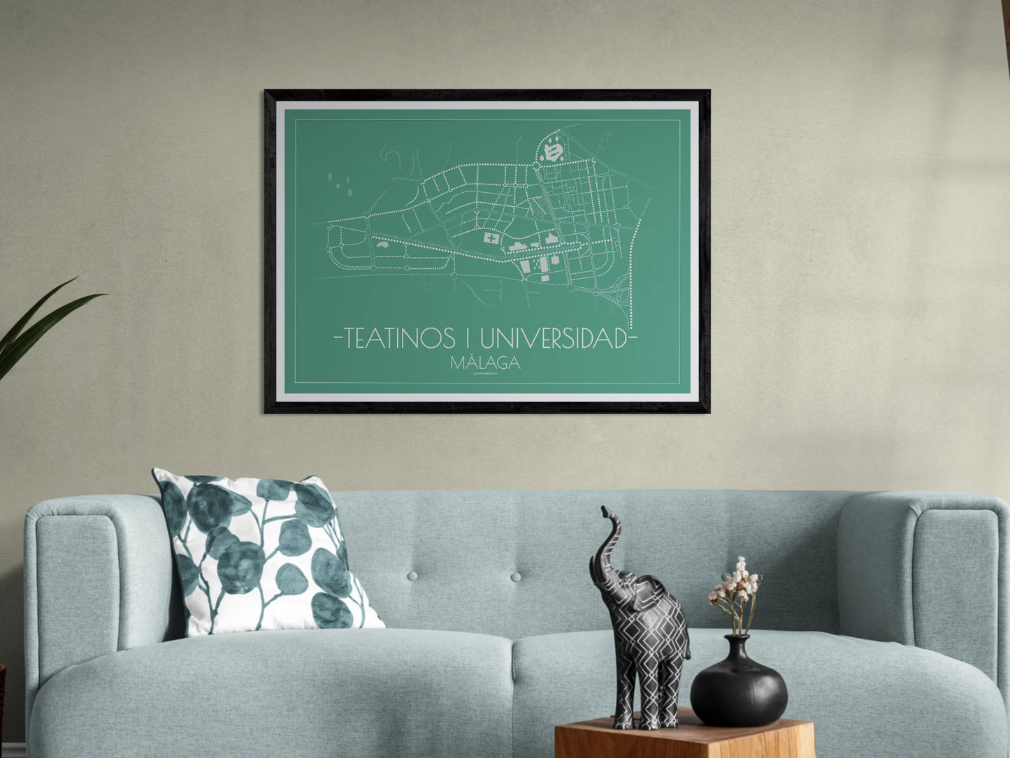 100x70 poster map of Malaga city teatinos, emerald variant.