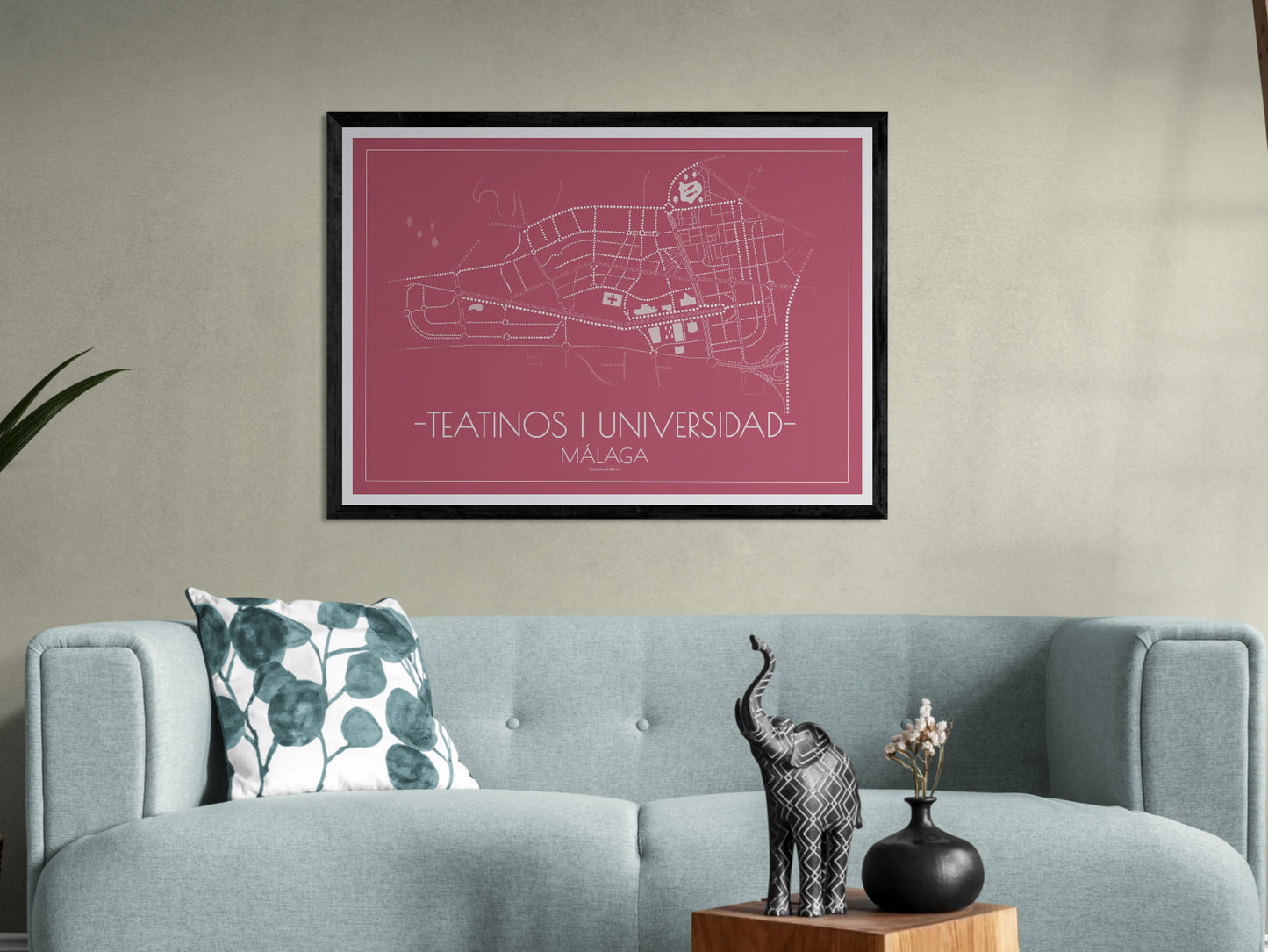 100x70 poster map of Malaga city teatinos, cherry variant.