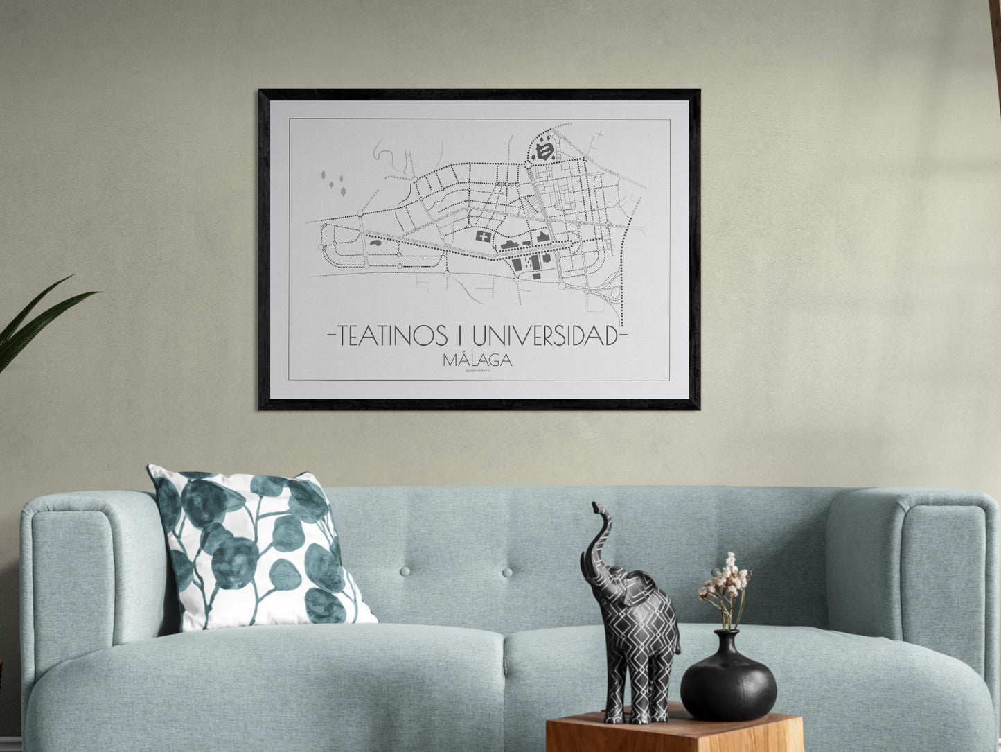 100x70 poster map of Malaga city teatinos, light variant.