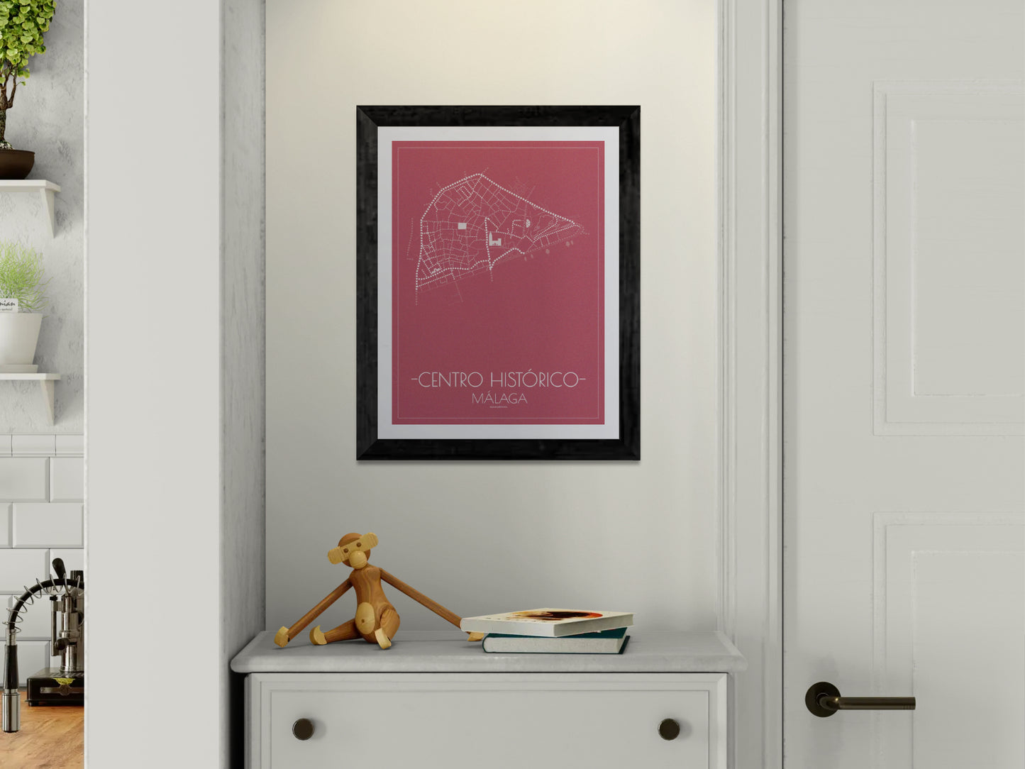 30x40 poster map of Malaga city Center, pink variant.
