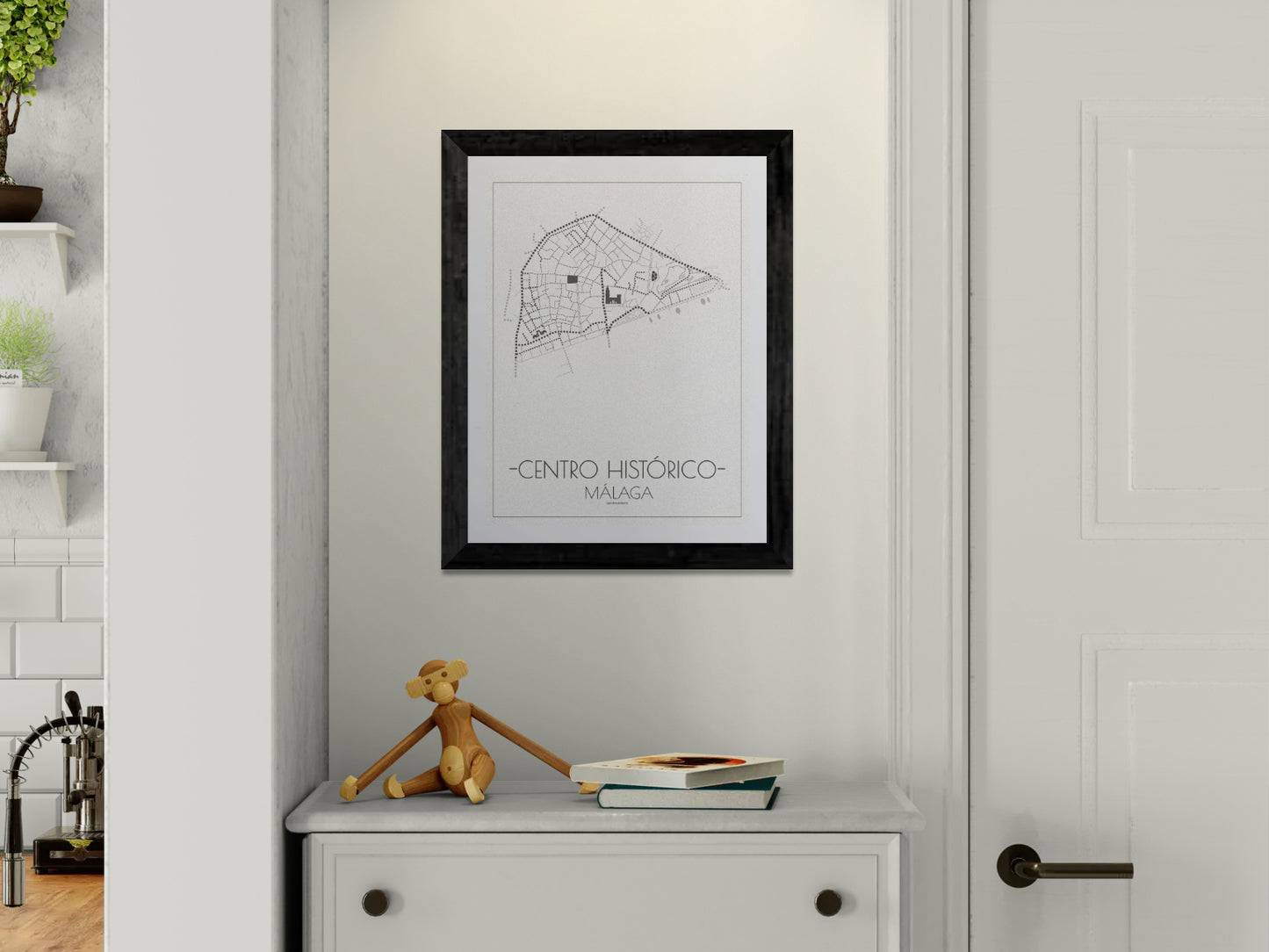 30x40 poster map of Malaga city Center, white variant.