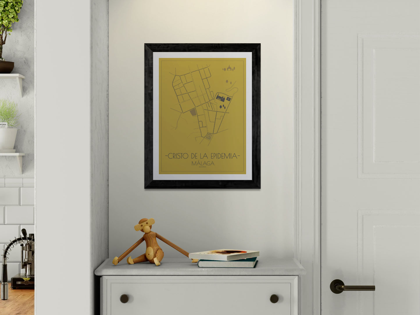 30x40 poster map of Malaga city cristo de la epidemia, gold variant.