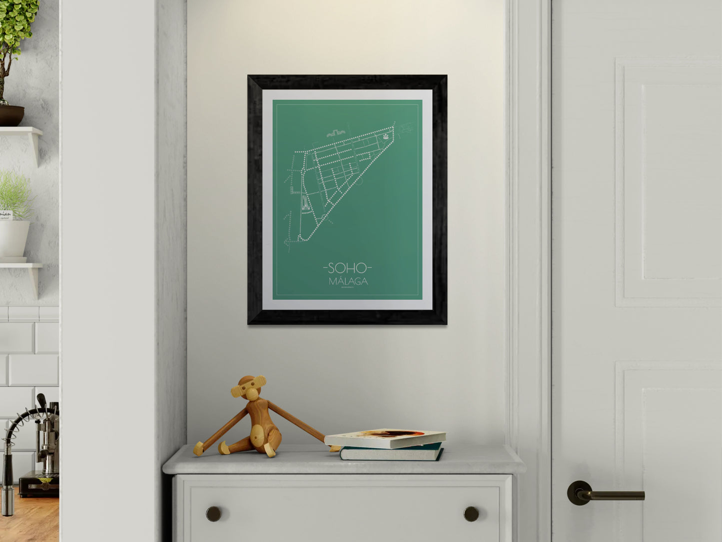 30x40 poster map of Malaga city soho, emerald variant.