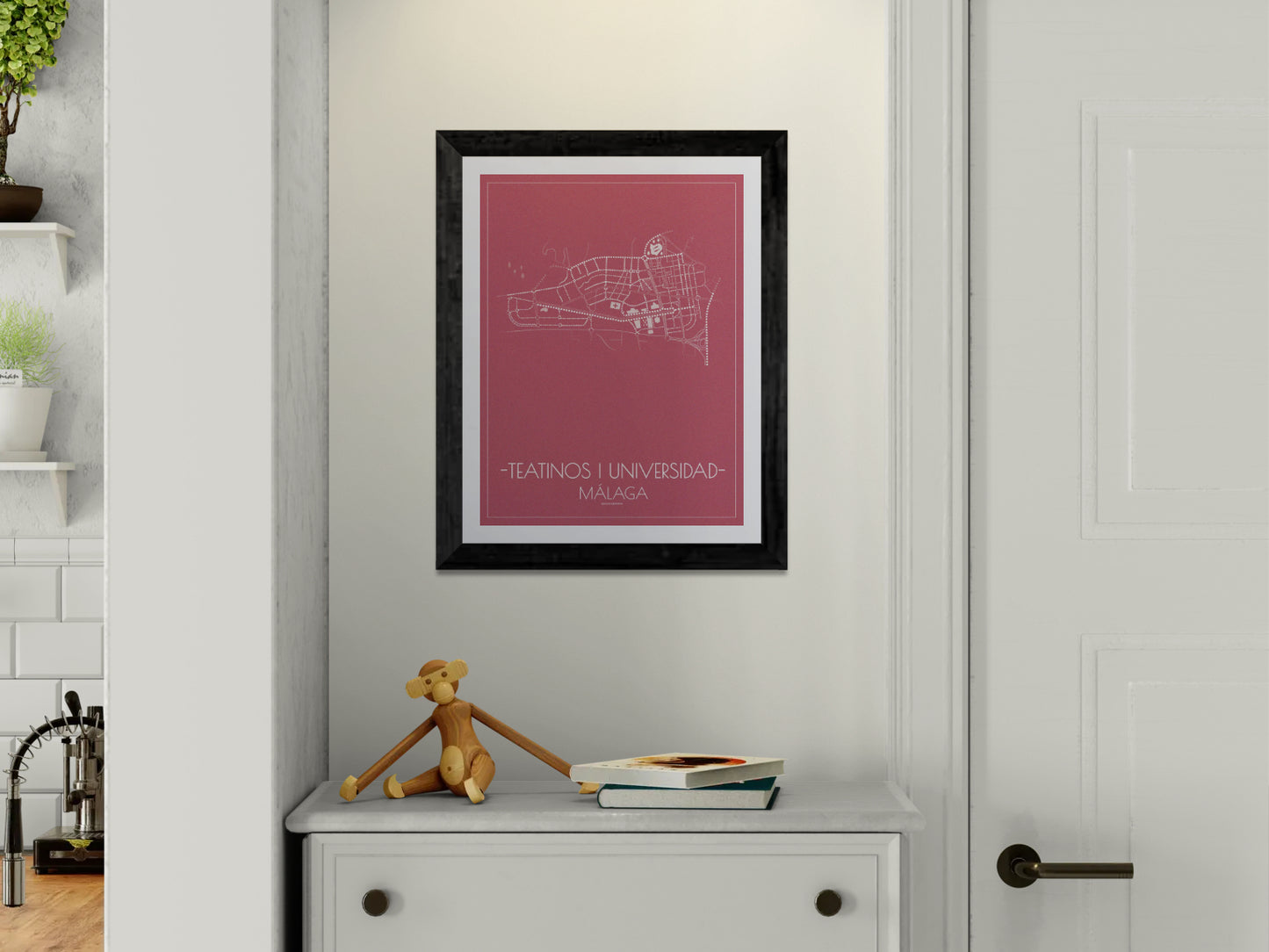 30x40 poster map of Malaga city teatinos, cherry variant.