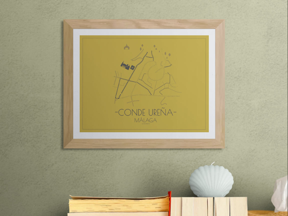 40x30 poster map of Malaga city conde urena, gold variant.