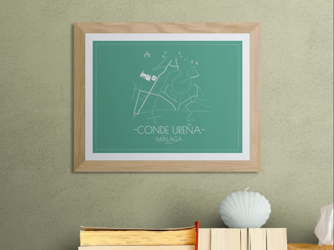 40x30 poster map of Malaga city conde urena, emerald variant.