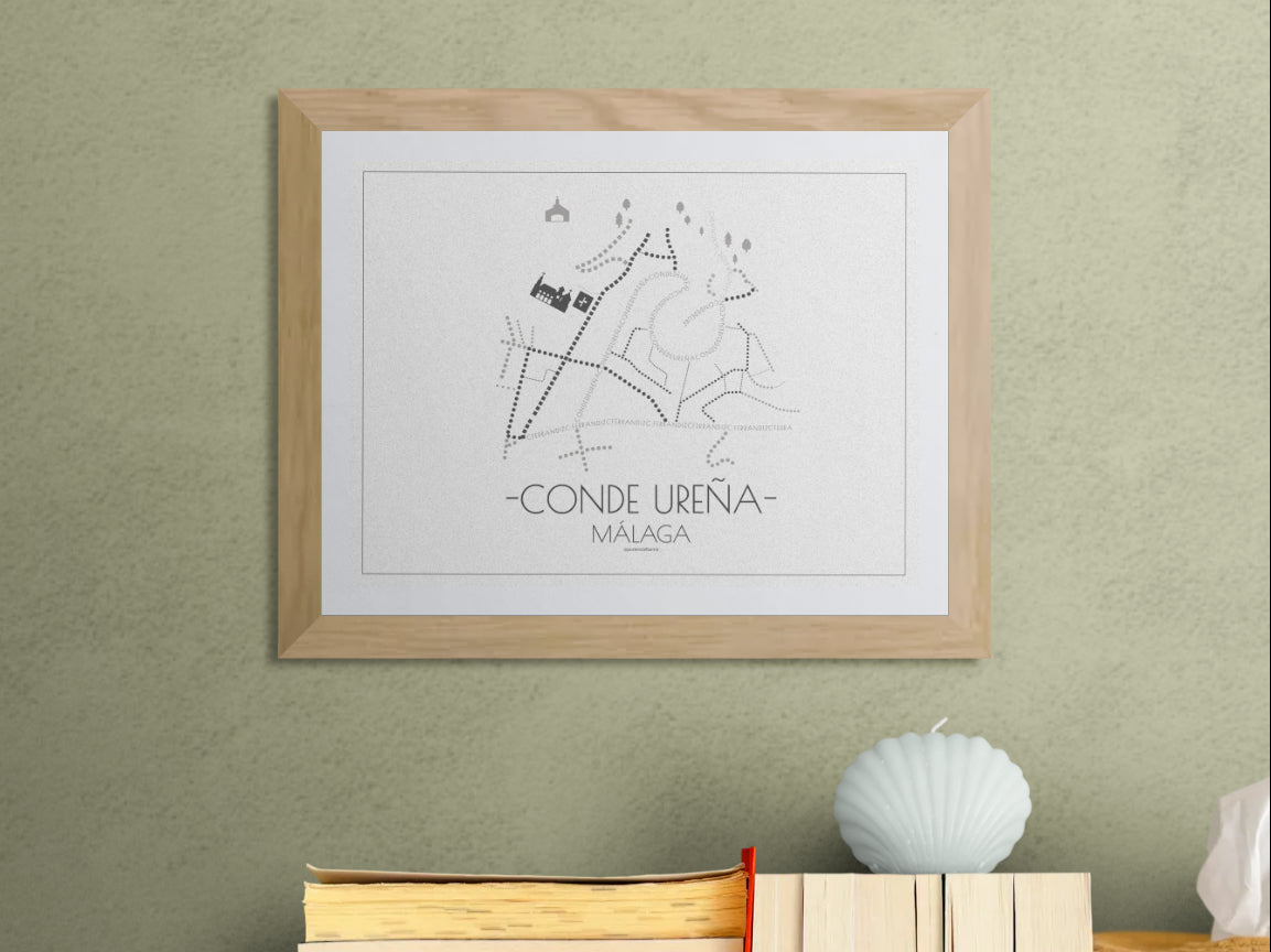 40x30 poster map of Malaga city conde urena, light variant.