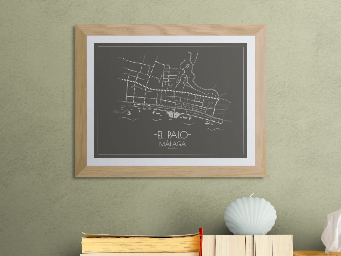 40x30 poster map of Malaga el palo, dark variant.