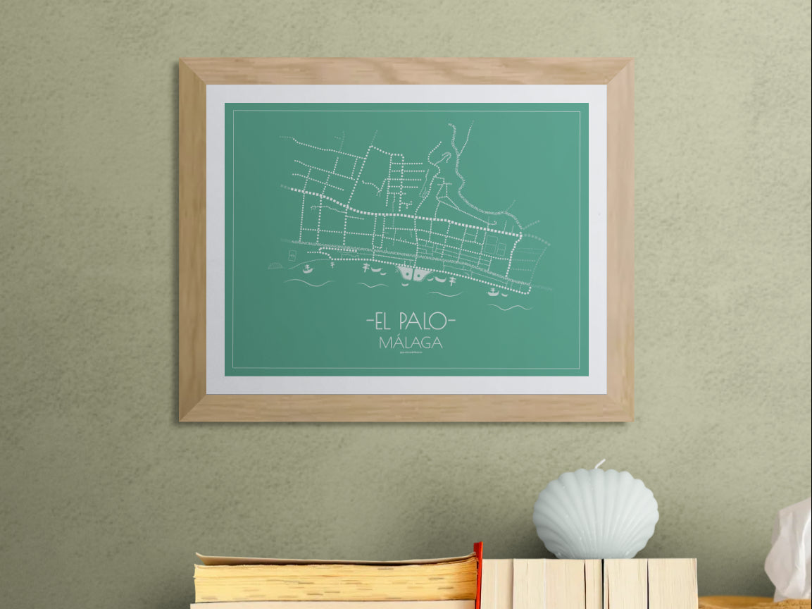 40x30 poster map of Malaga el palo, emerald variant.
