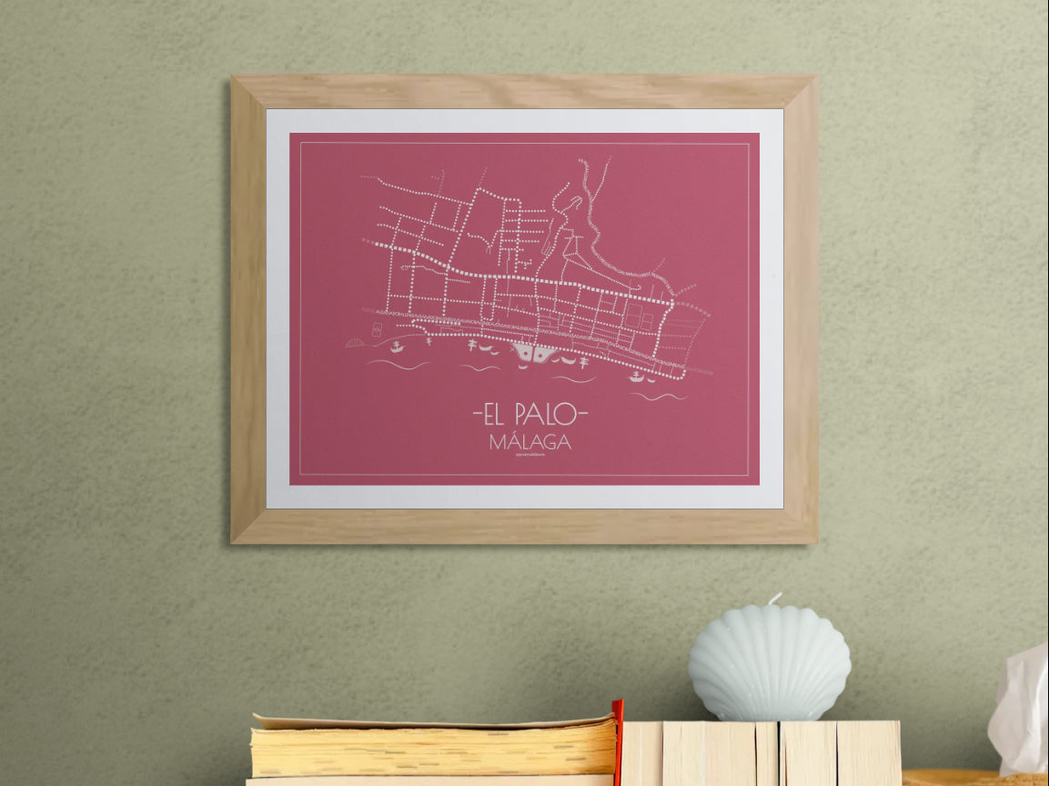 40x30 poster map of Malaga el palo, cherry variant.