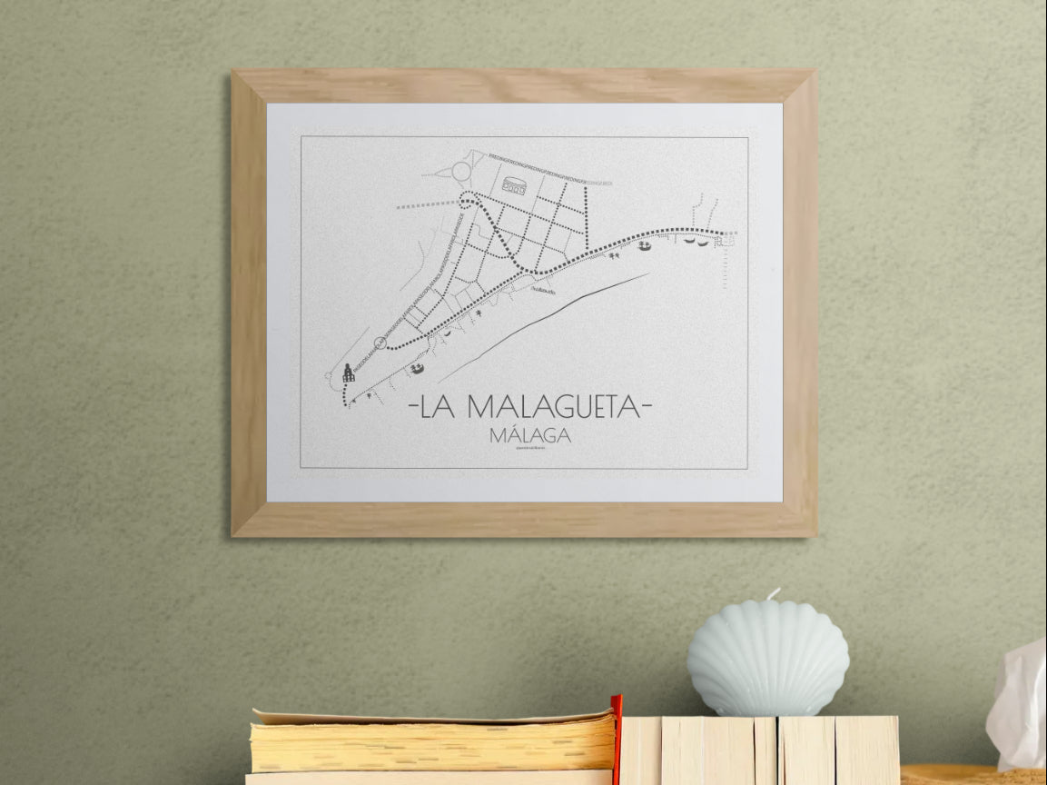 40x30 poster map of Malaga la malagueta, light variant.