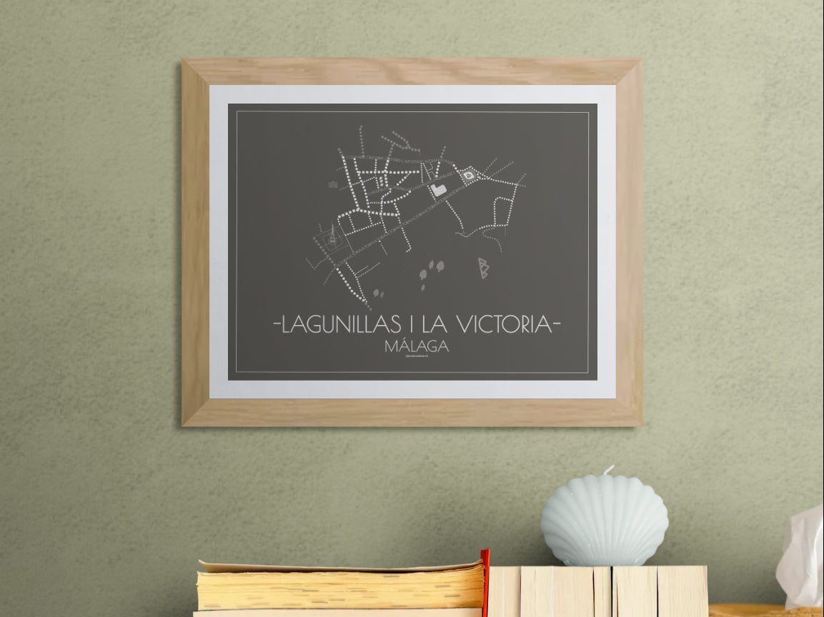 40x30 poster map of Malaga lagunillas and la victoria, dark variant.