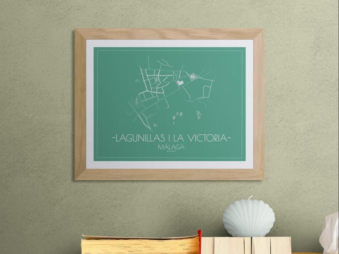 40x30 poster map of Malaga lagunillas and la victoria, emerald variant.