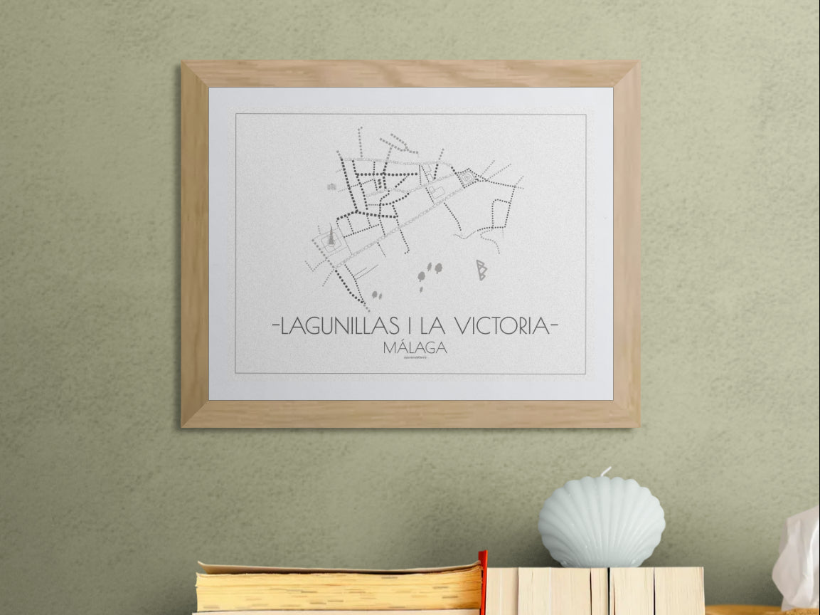 40x30 poster map of Malaga lagunillas and la victoria, light variant.
