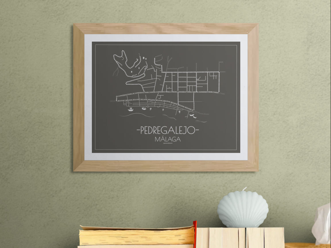 40x30 poster map of Malaga pedregalejo, dark variant.