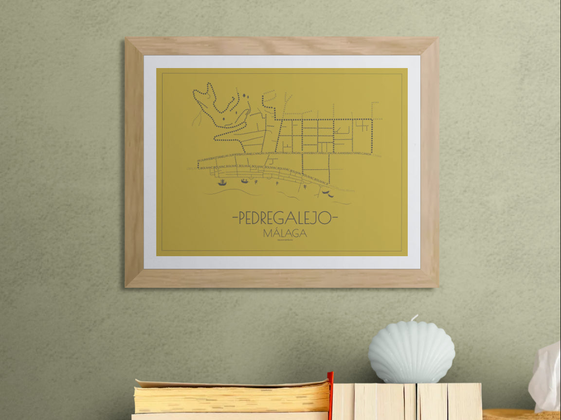 40x30 poster map of Malaga pedregalejo, gold variant.
