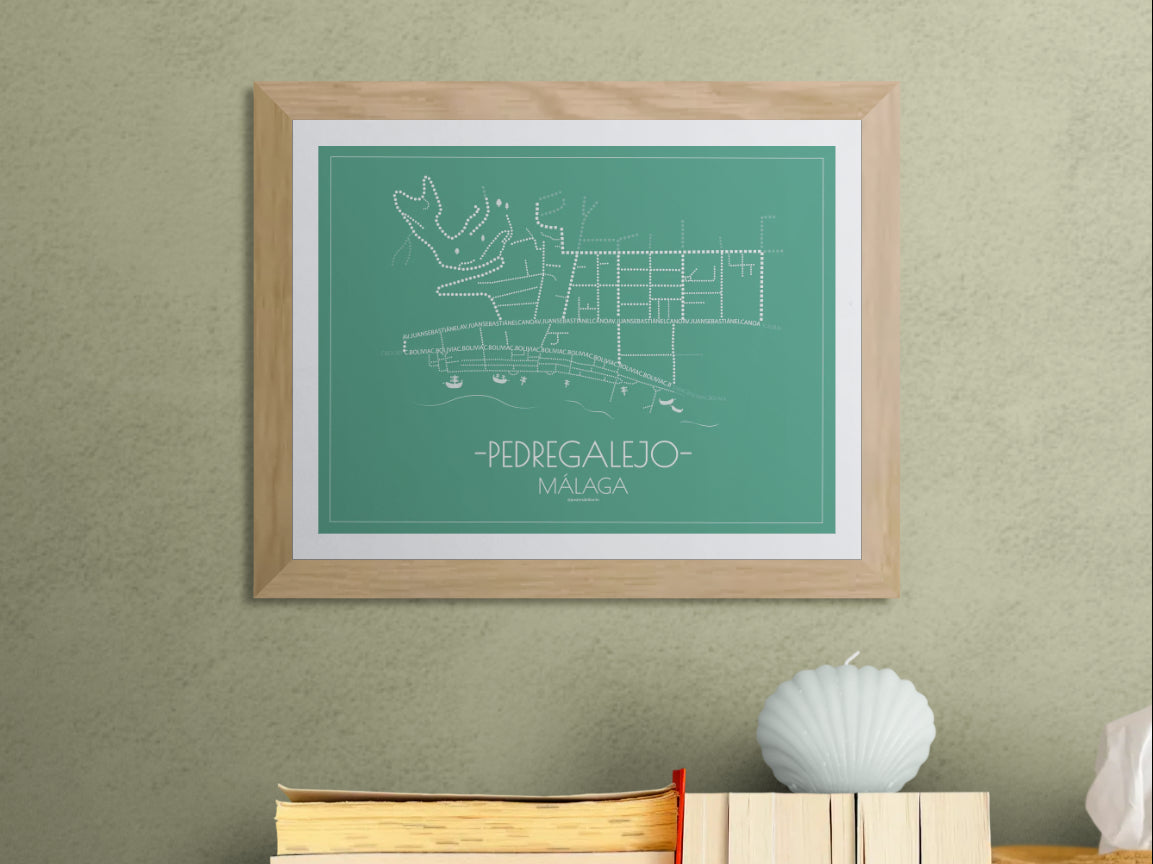 40x30 poster map of Malaga pedregalejo, emerald variant.