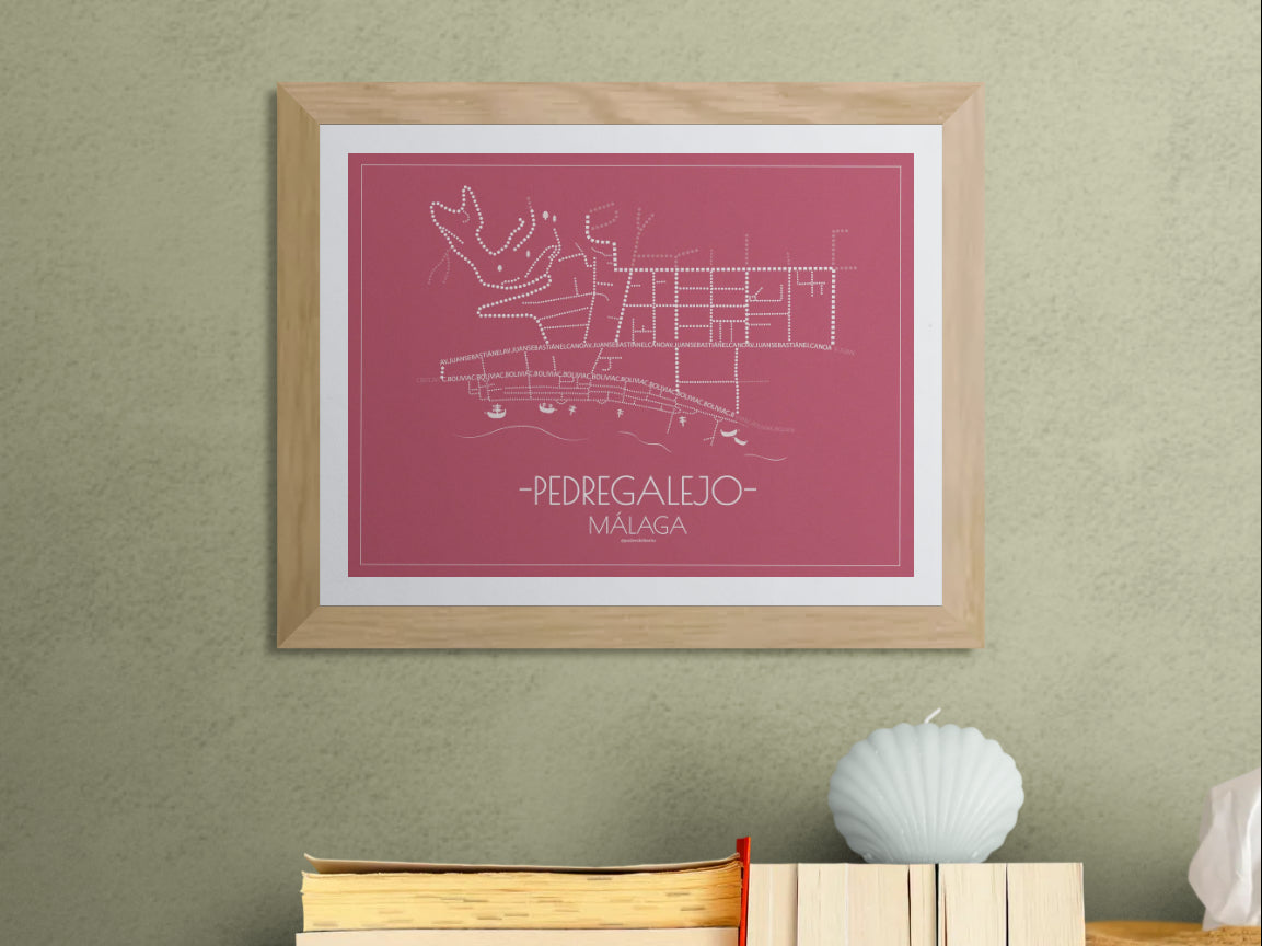 40x30 poster map of Malaga pedregalejo, cherry variant.