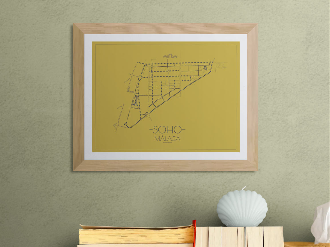 40x30 poster map of Malaga soho, gold variant.