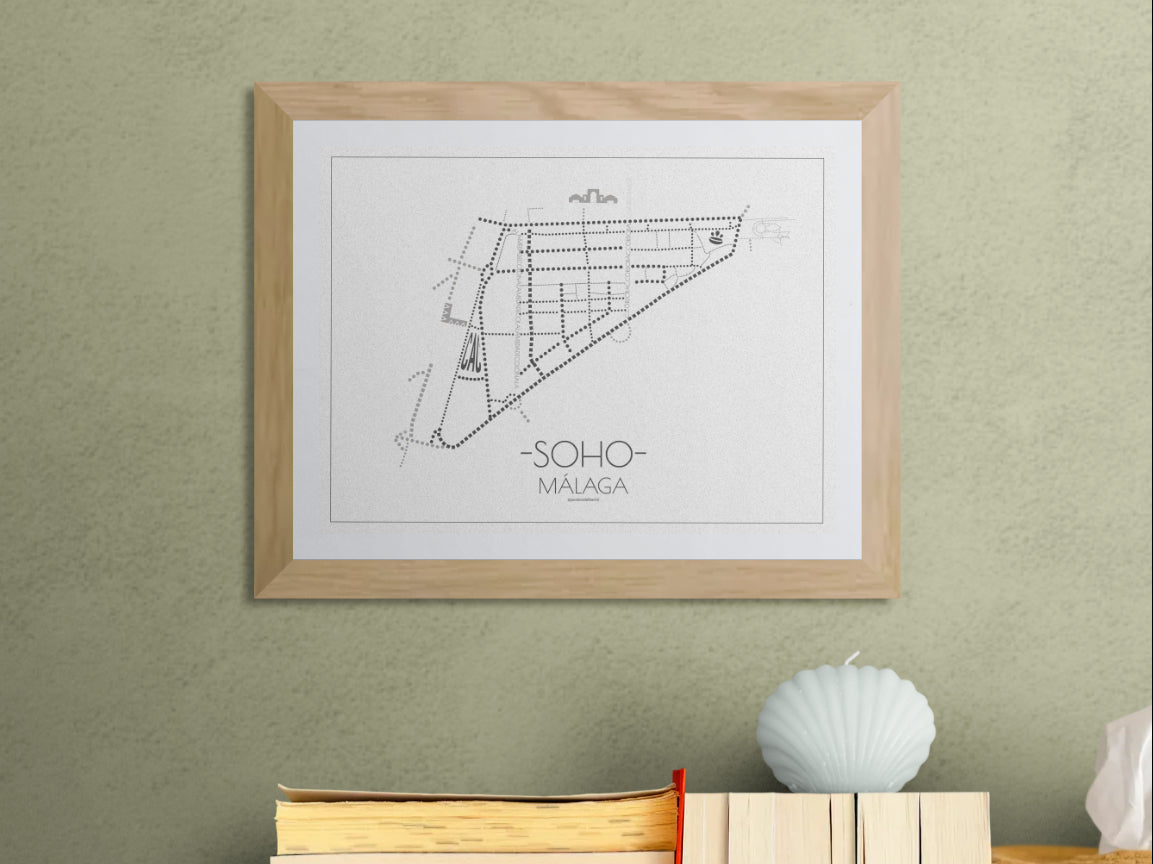 40x30 poster map of Malaga soho, light variant.