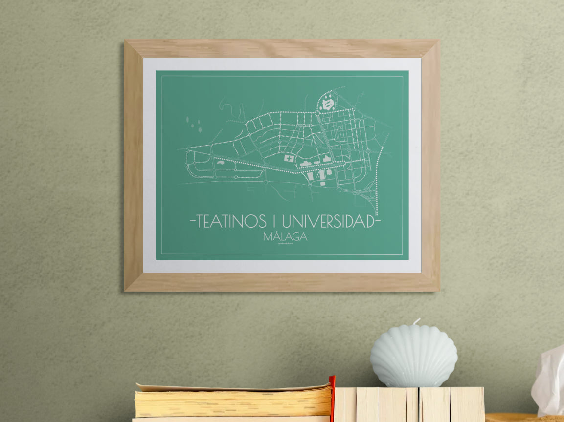 40x30 poster map of Malaga teatinos, emerald variant.