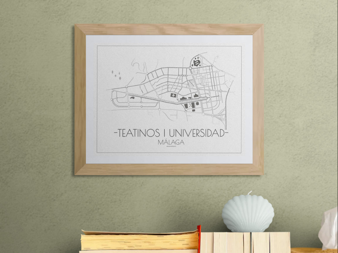 40x30 poster map of Malaga teatinos, light variant.