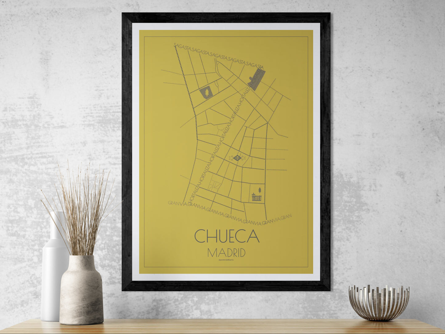 50x70 poster map of Chueca neighbourhood in Madrid, Spain.