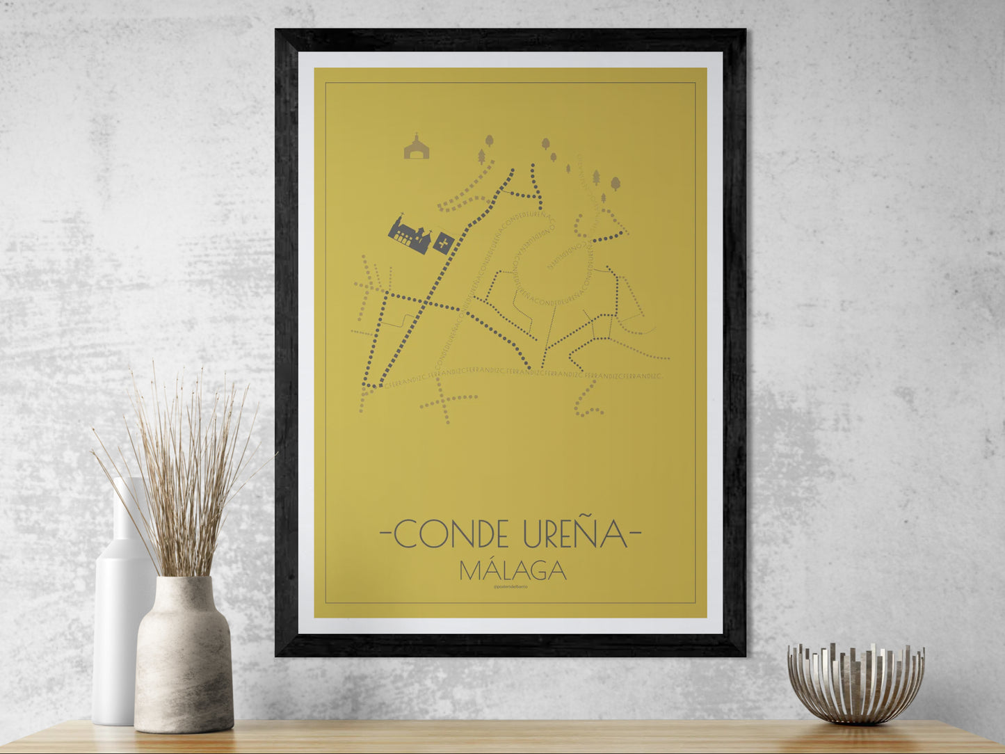 50x70 poster map of Malaga conde urena, gold variant.