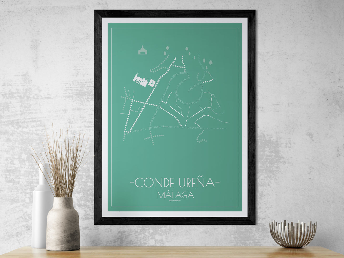 50x70 poster map of Malaga conde urena, emerald variant.