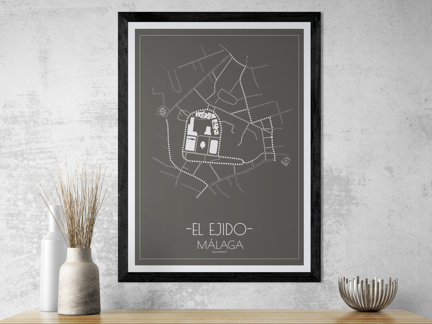 50x70 poster map of Malaga el ejido, dark variant.