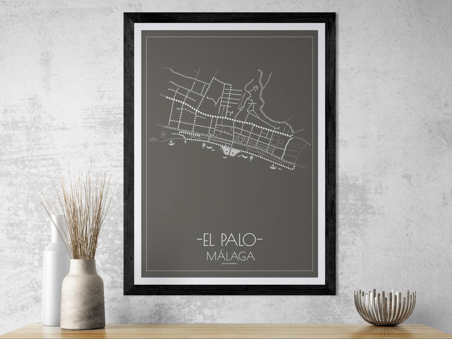 50x70 poster map of Malaga el palo, dark variant.