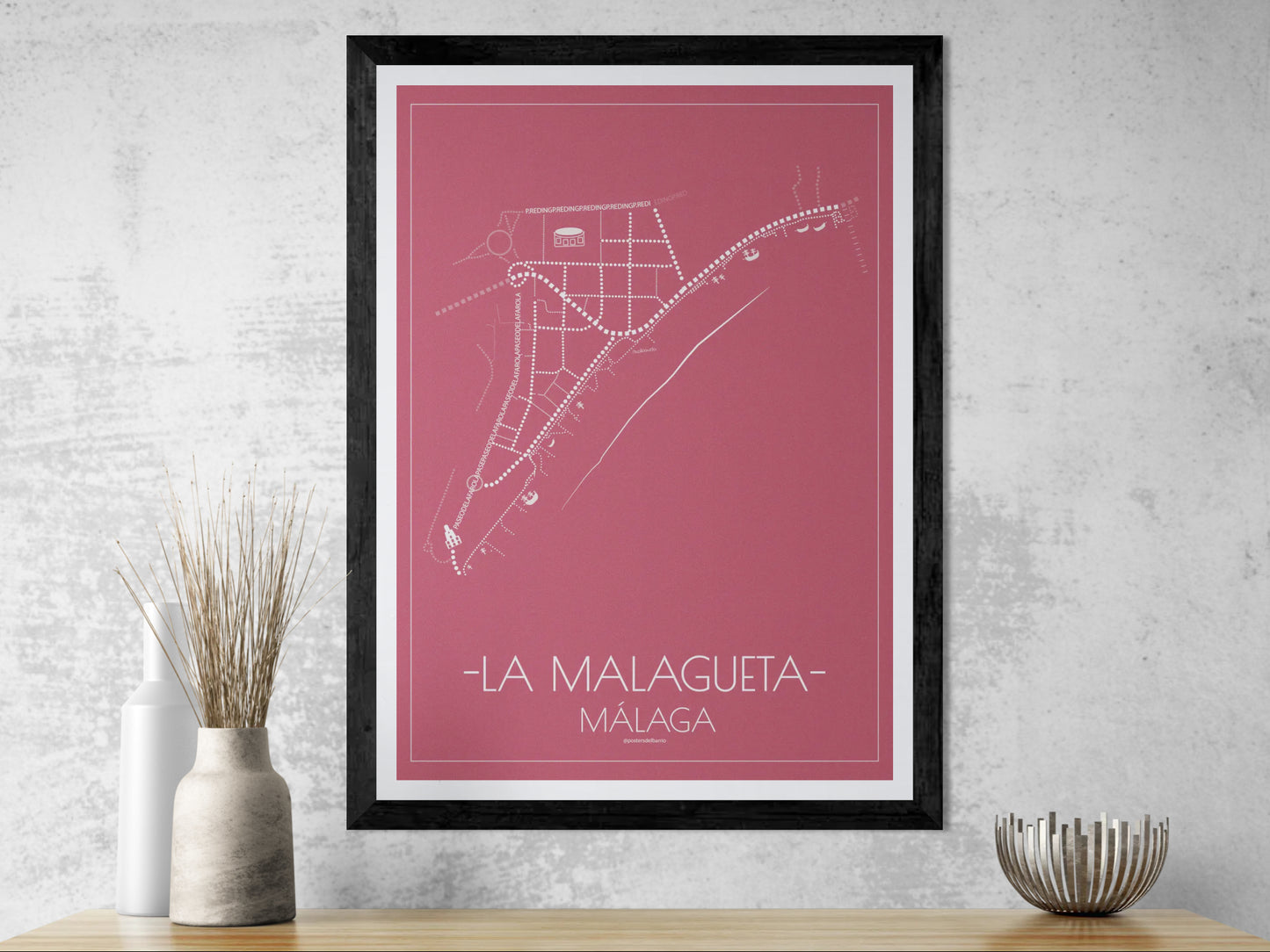 50x70 poster map of Malaga la malagueta, cherry variant.