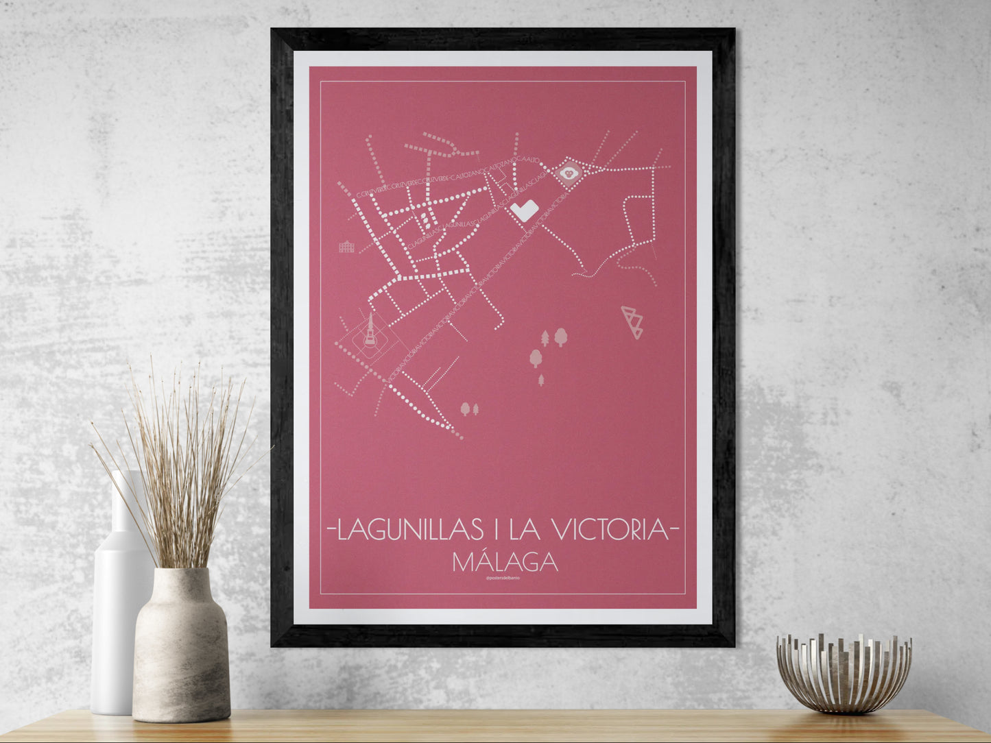 50x70 poster map of Malaga lagunillas and la victoria, cherry variant.