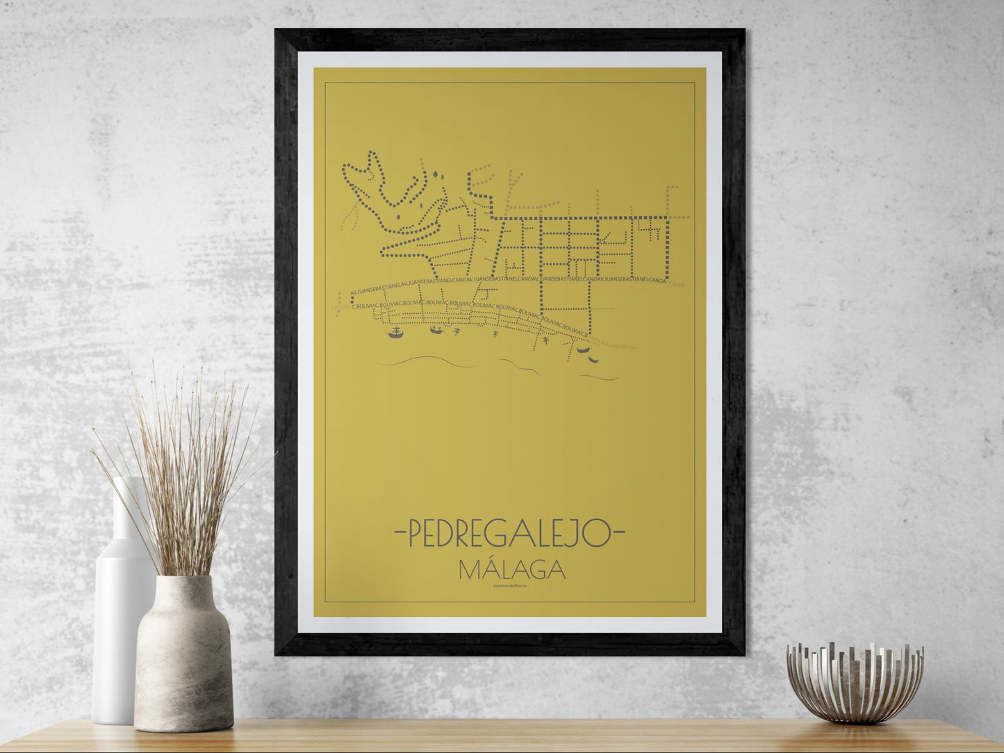 50x70 poster map of Malaga pedregalejo, gold variant.