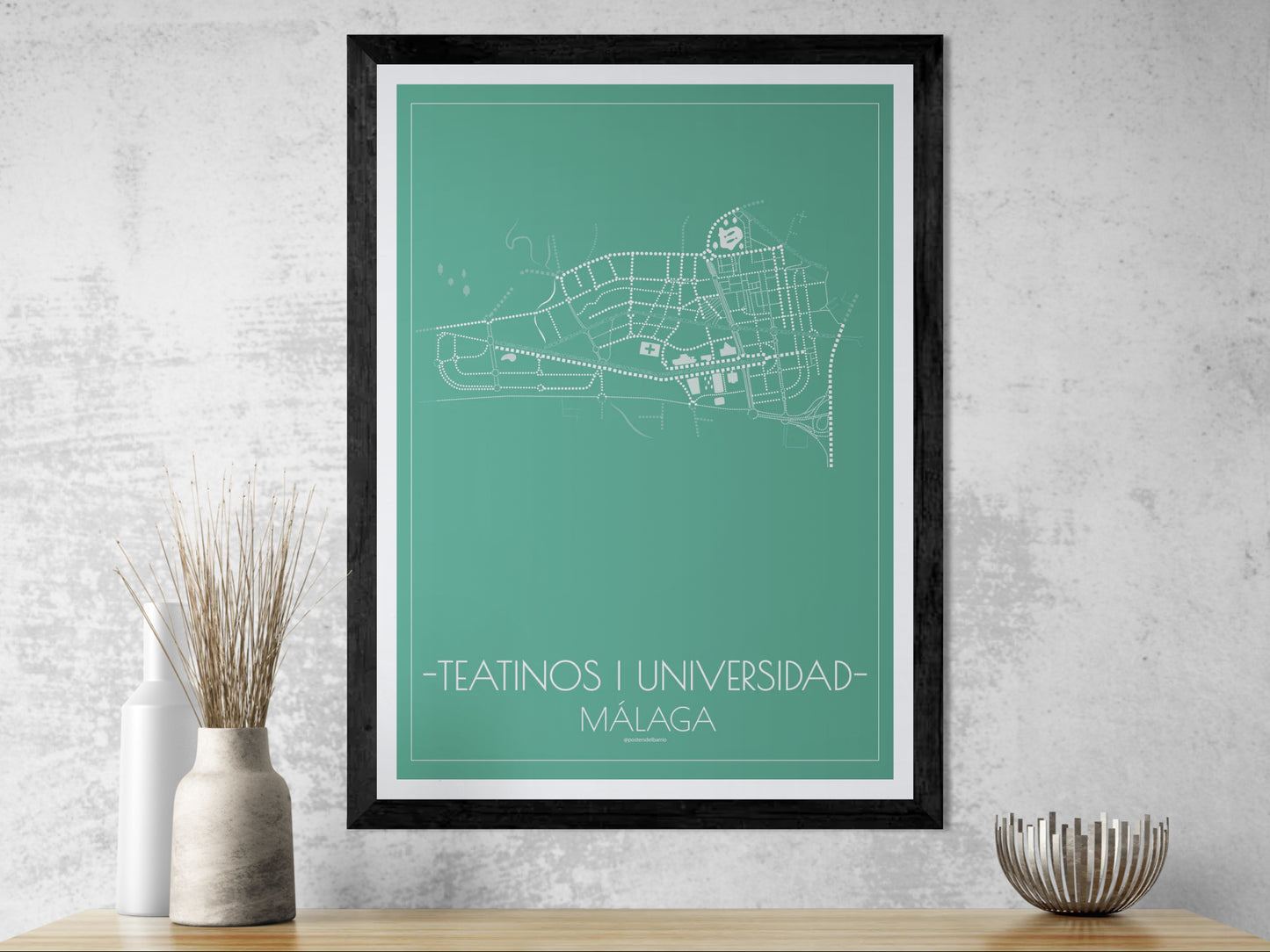 50x70 poster map of Malaga teatinos, emerald variant.