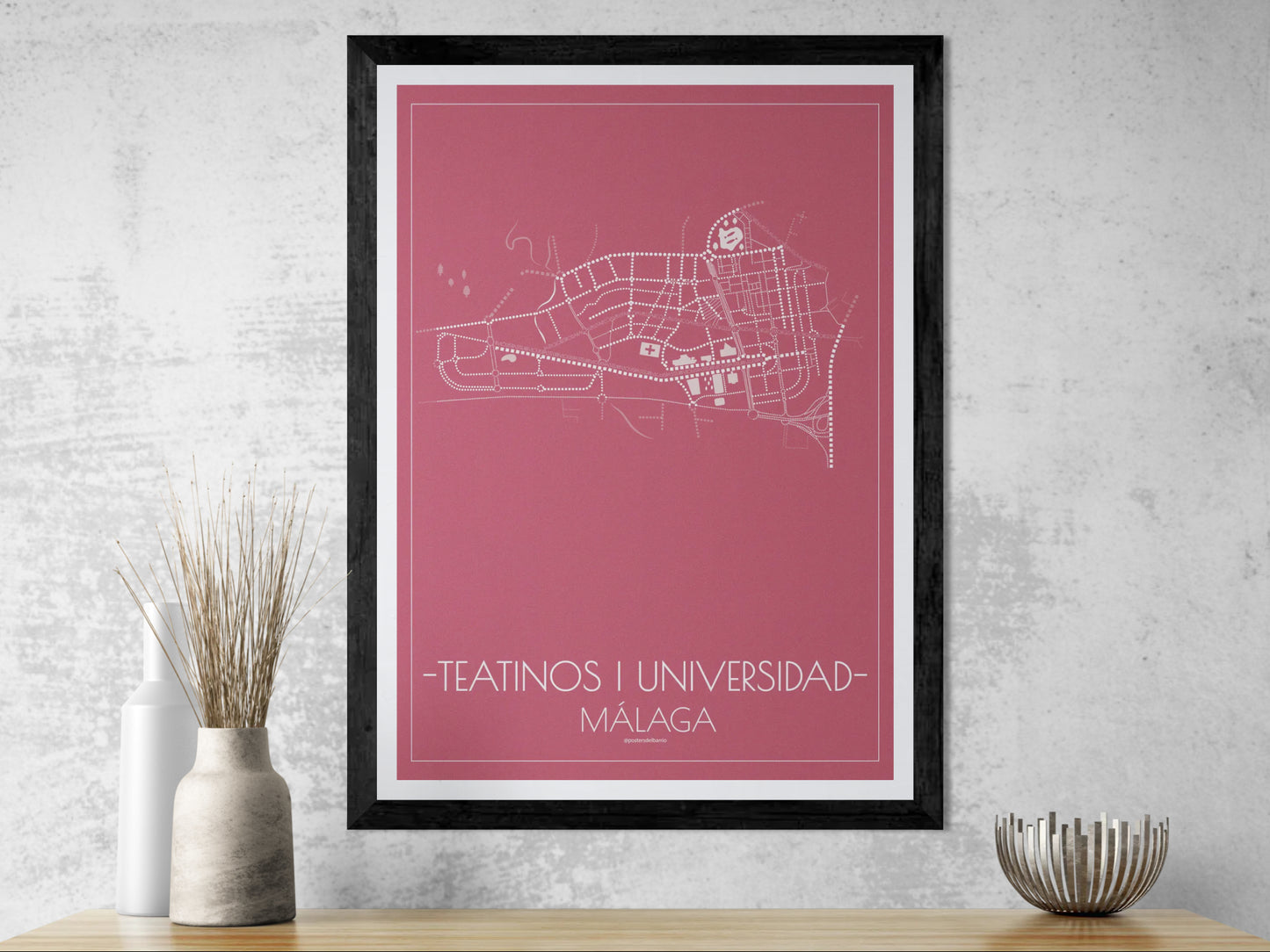 50x70 poster map of Malaga teatinos, cherry variant.