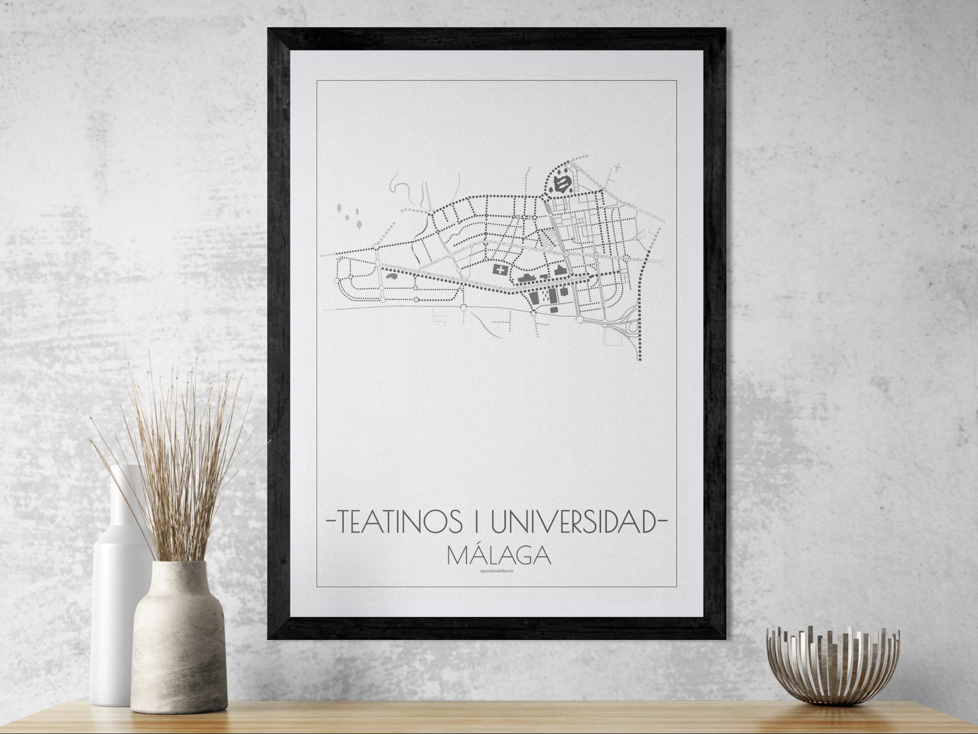50x70 poster map of Malaga teatinos, light variant.