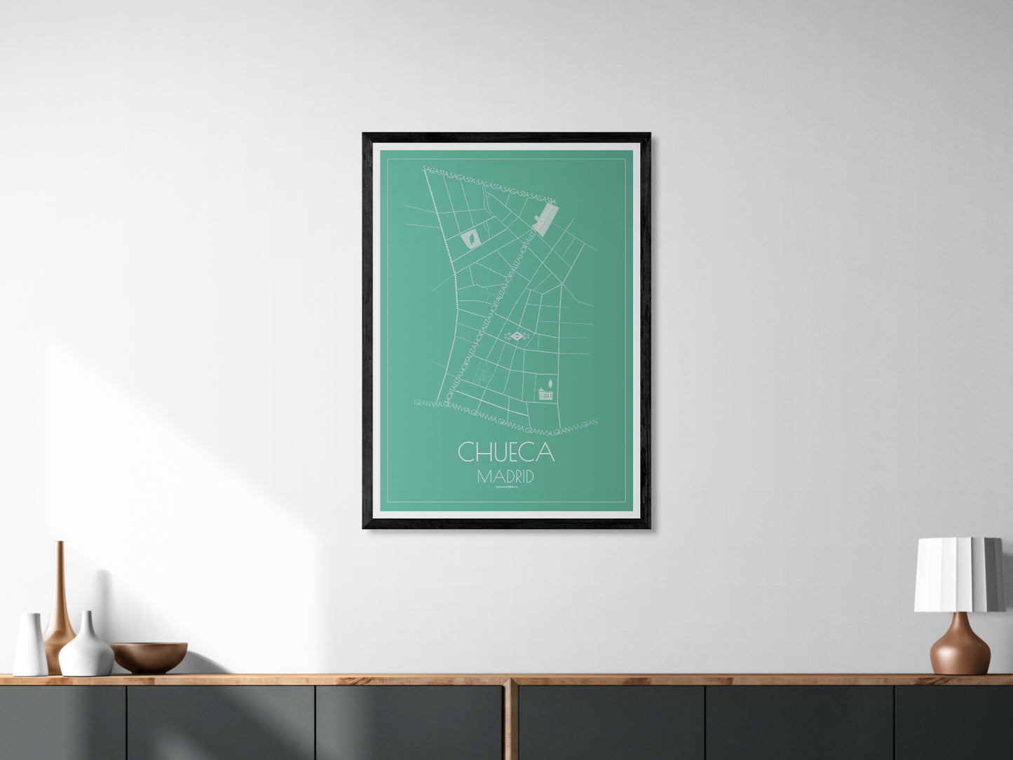 70x100 poster map of Chueca neighbourhood in Madrid, Spain.