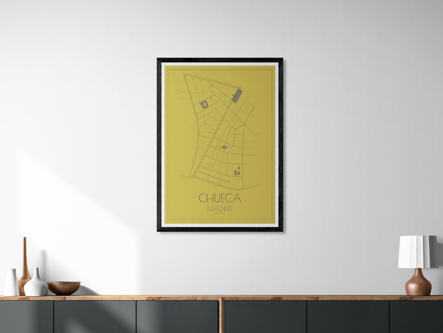 70x100 poster map of Chueca neighbourhood in Madrid, Spain.