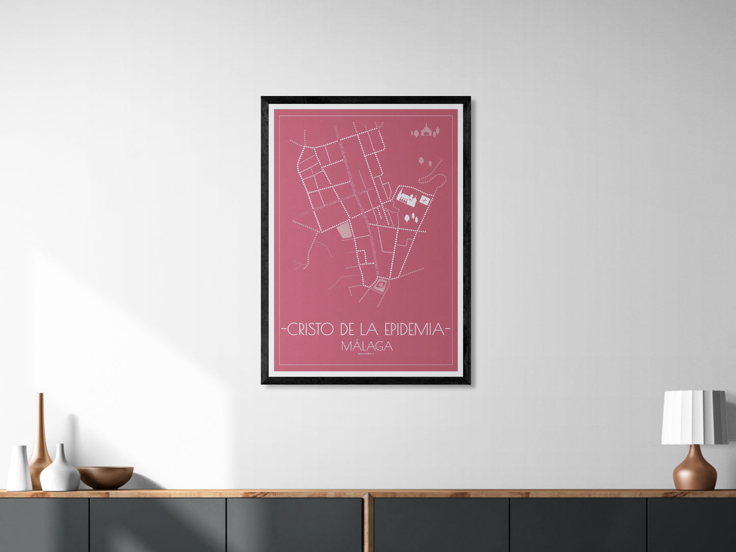 70x100 poster map of Malaga cristo de la epidemia, cherry variant.