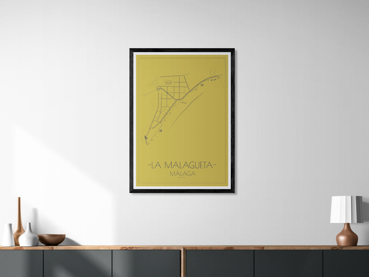 70x100 poster map of Malaga la malagueta, gold variant.