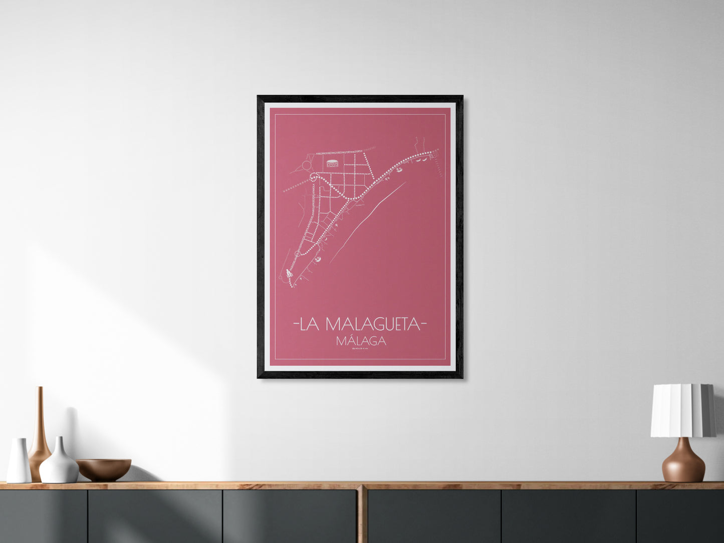 70x100 poster map of Malaga la malagueta, cherry variant.