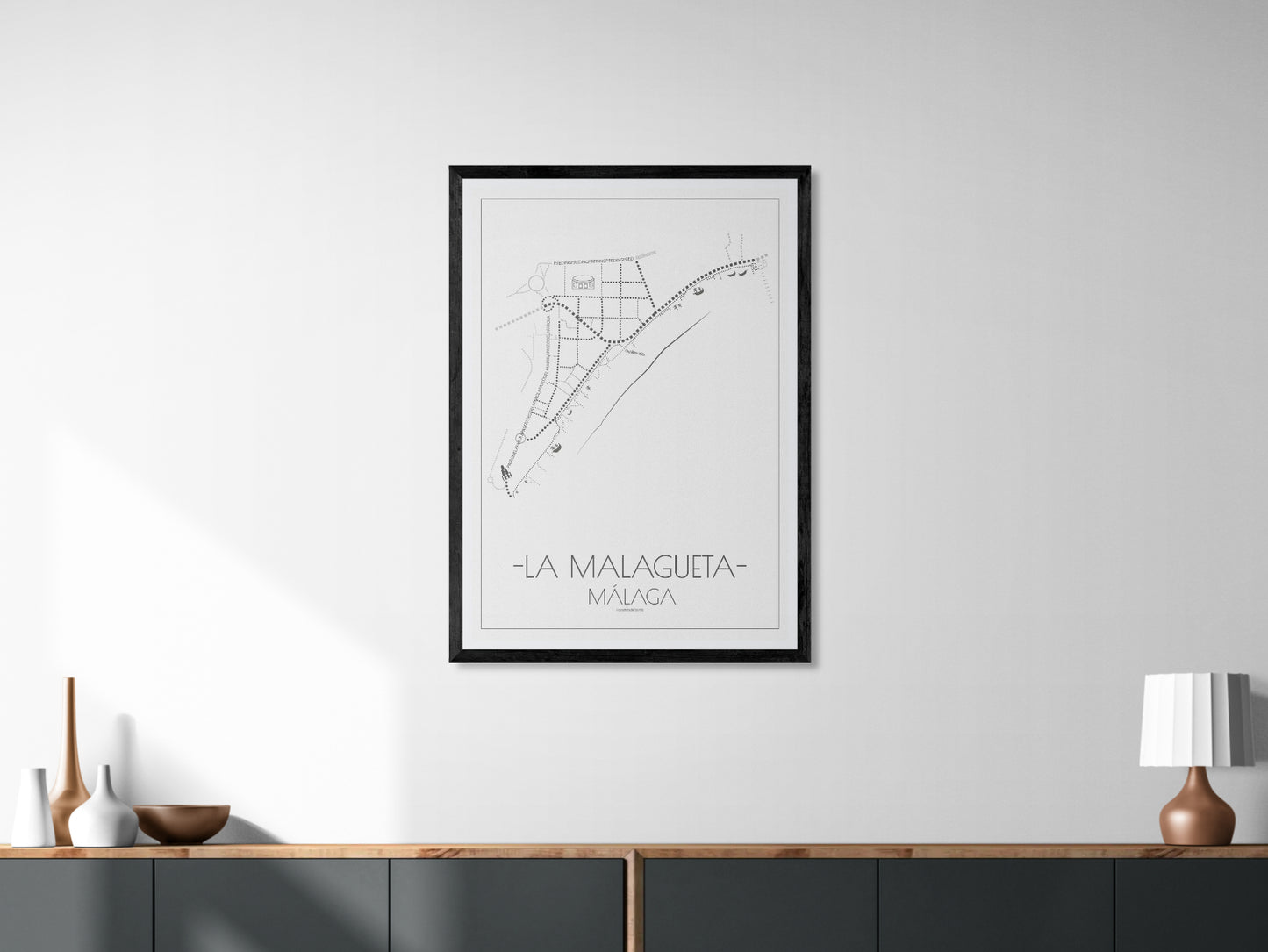 70x100 poster map of Malaga la malagueta, light variant.