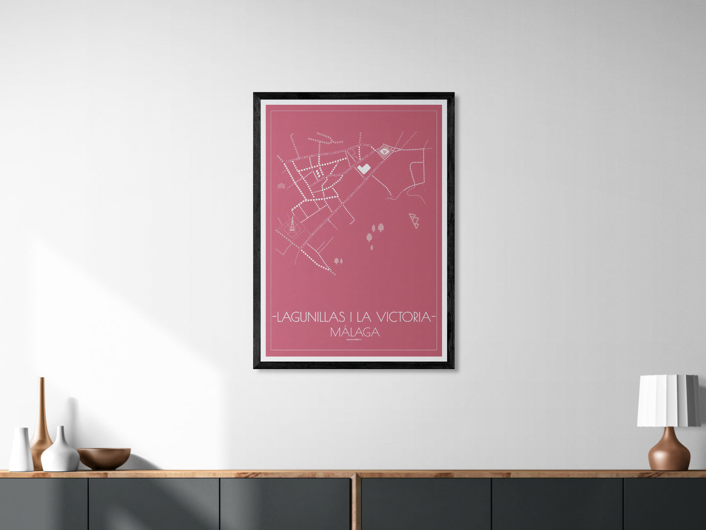 70x100 poster map of Malaga lagunillas and la victoria, cherry variant.