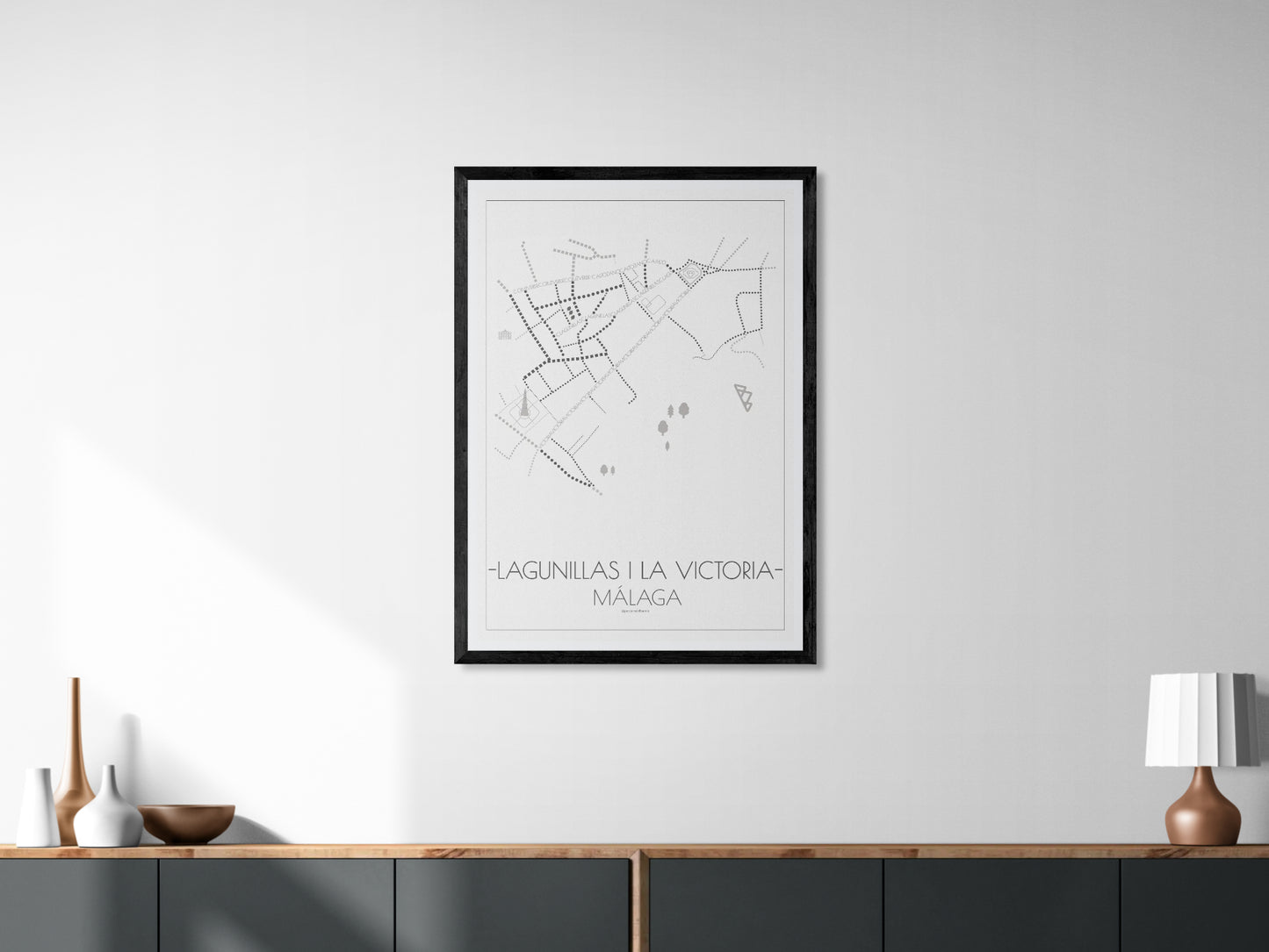 70x100 poster map of Malaga lagunillas and la victoria, light variant.